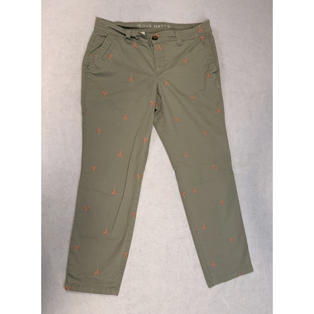 Old Navy Lobster Embroidered Khaki Pants Fisherman Beach Women Size 8